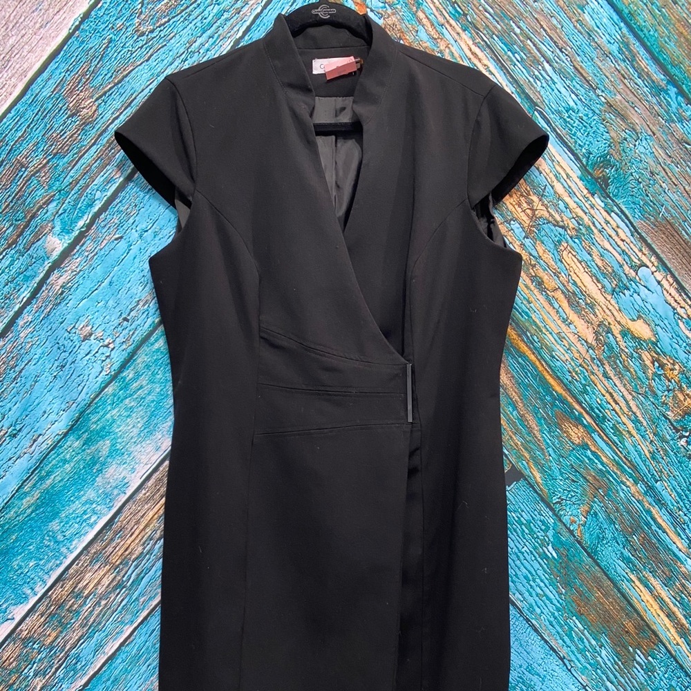 SOLD Black Wrap Dress with Dramatic Neckline - Picture 6 of 7